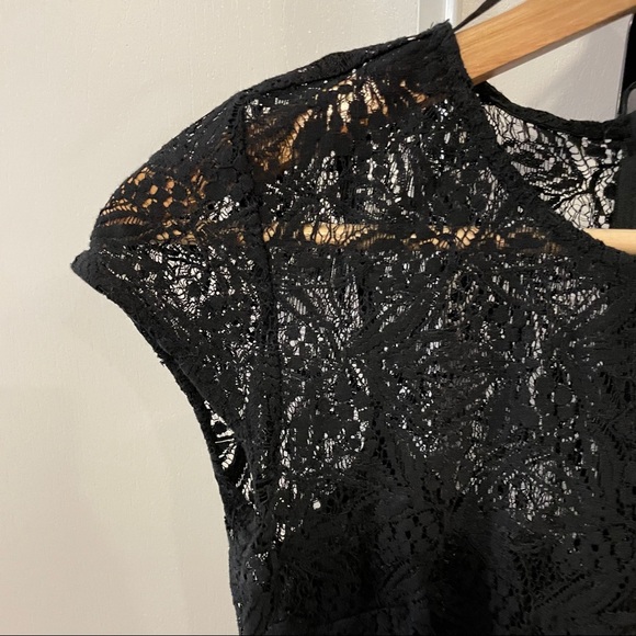 Zara Black Midi Cap Sleeve Lace Dress - Picture 6 of 8